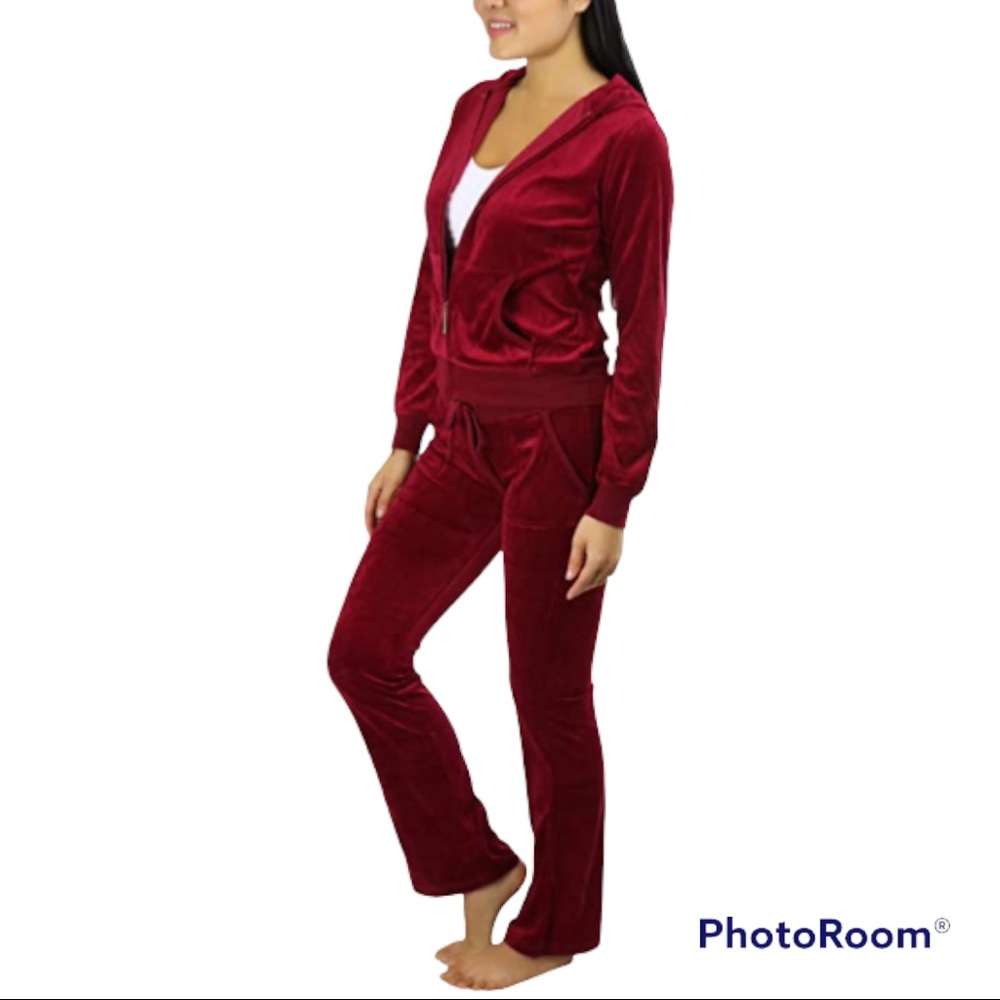 Faded Glory Burgundy Velour Sweatsuit.